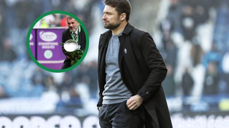 New Rangers boss Russell Martin as the Swansea City manager, including an inset of Ange Postecoglou celebrating Celtic's Premiership title win.