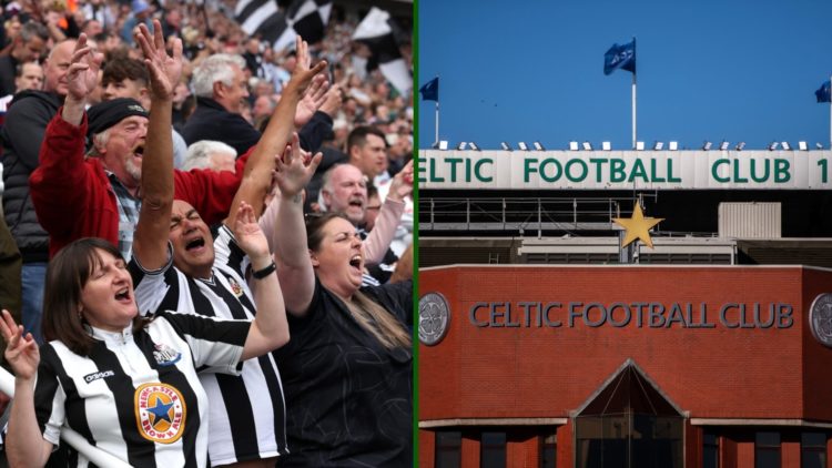 SPlit image of Newcastle United fans and Celtic Park ahead of glamour summer friendly