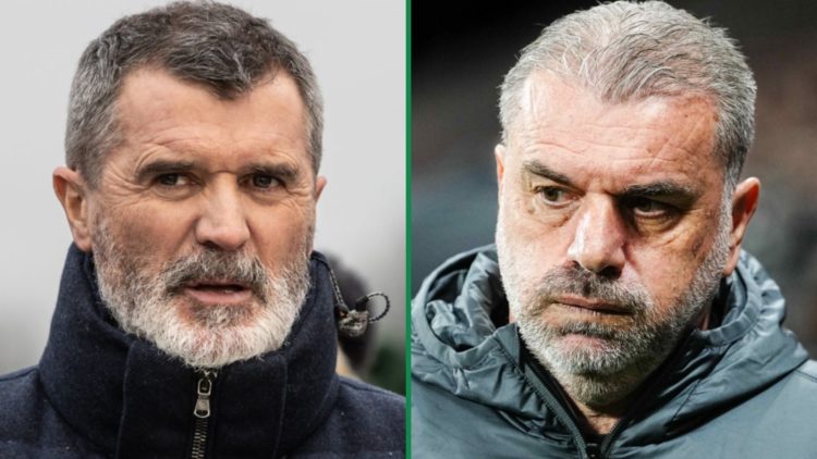 Roy Keane at Tamworth vs Tottenham Hotspur left and Ange Postecoglou looks dejected managing Tottenham right