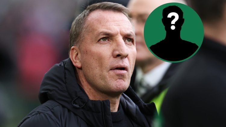 Brendan Rodgers looks confused during Celtic vs Rangers, inset of a mystery man