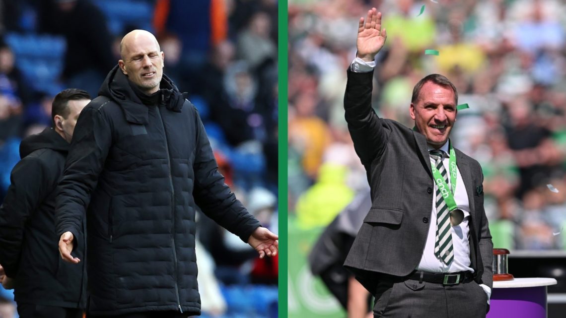 A split image of sacked Rangers boss Philippe Clement, and Celtic manager, Brendan Rodgers.
