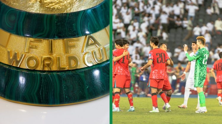 A split image of a close-up of the FIFA World Cup and ex-Celtic player Hyeongyu Oh helping South Korea qualify for the 2026 World Cup.