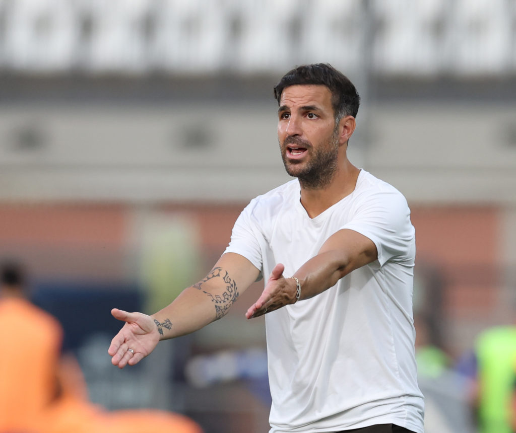Cesc Fabregas reacts to a decision during Como vs Lille