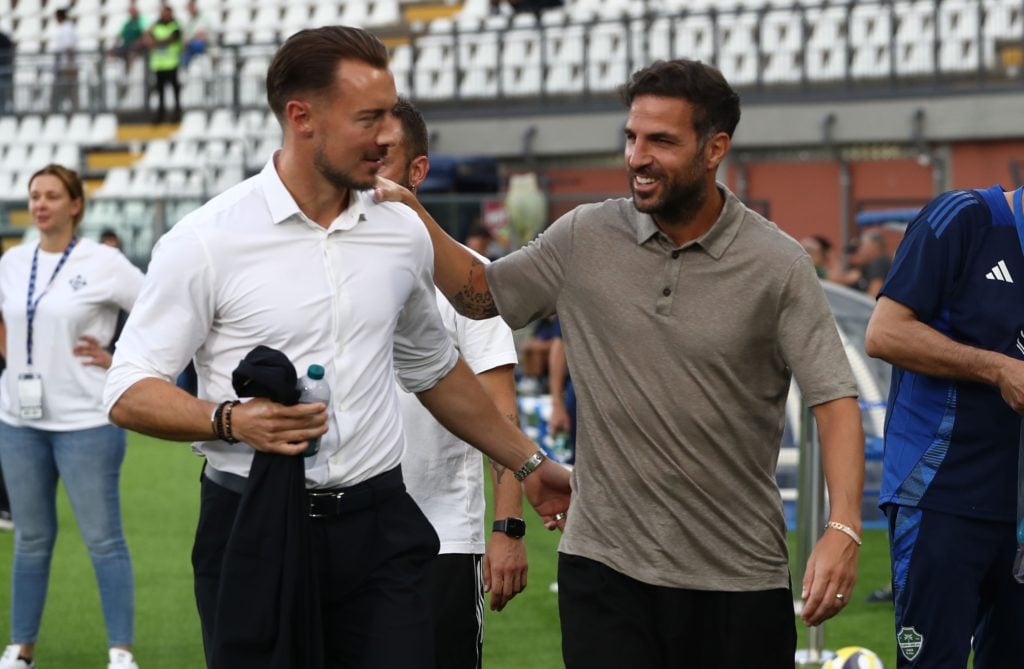 Al-Ahli SFC coach Matthias Jaissle and Como 1907 coach Cesc Fabregas before the Como Cup match between Como 1907 and Al-Ahli at Giuseppe Sinigaglia Stadium on July 23, 2025 in Como, Italy