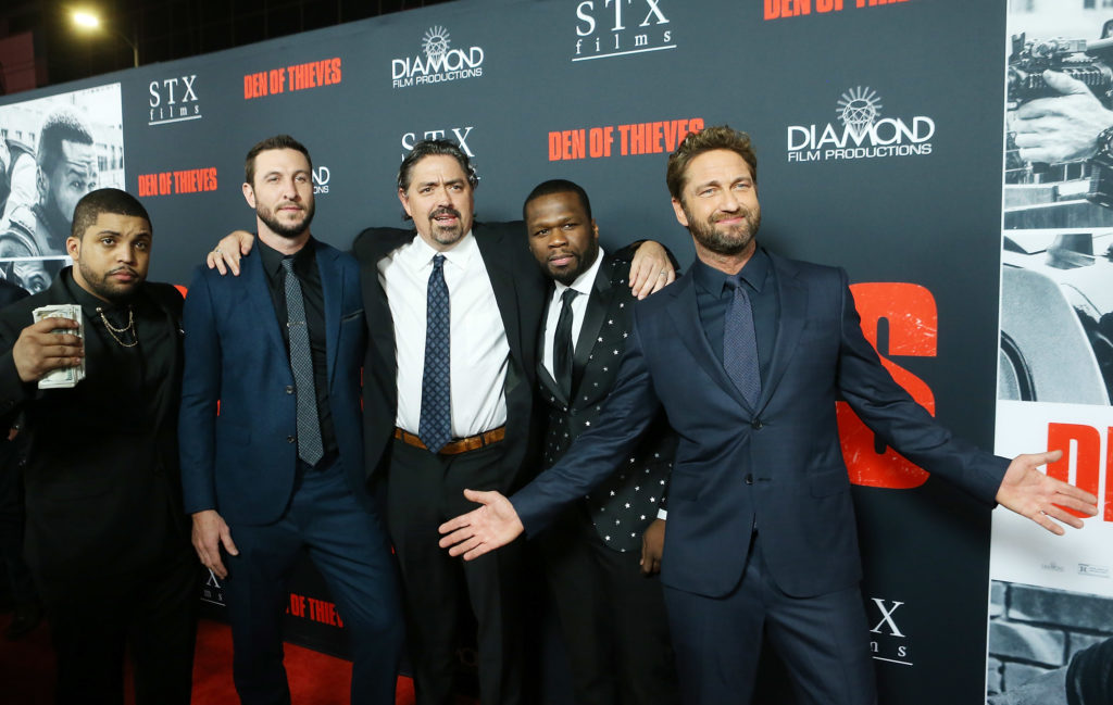 O'Shea Jackson Jr., Pablo Schreiber, Christian Gudegast, Curtis "50 Cent" Jackson and Gerard Butler arrive to Los Angeles premiere of STX Films' "Den Of Thieves"