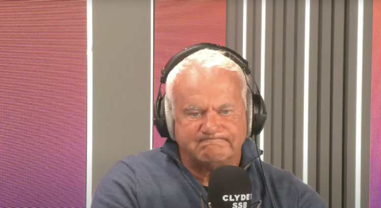 Gordon Dalziel reacts during Clyde 1 Superscoreboard call with Celtic fan live on radio