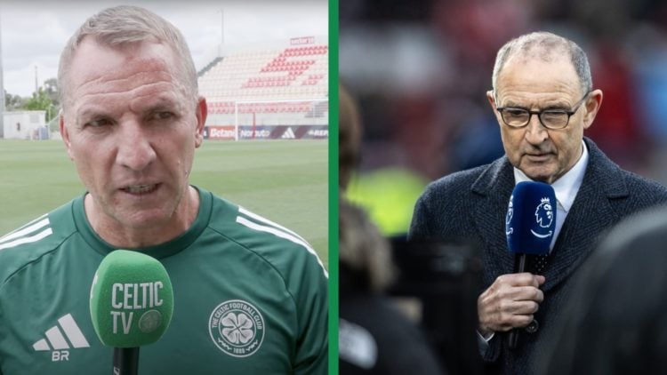 A split image of Martin O'Neill as a pundit, including Brendan Rodgers talking to Celtic TV.