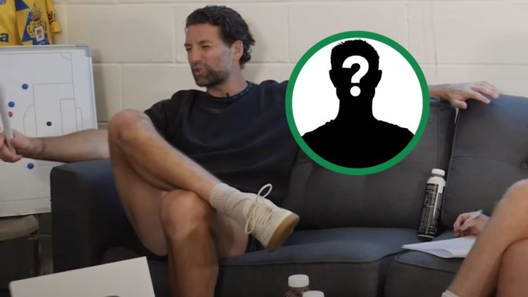 Charlie Mulgrew as a pundit for Open Goal, including an inset of a mystery player.