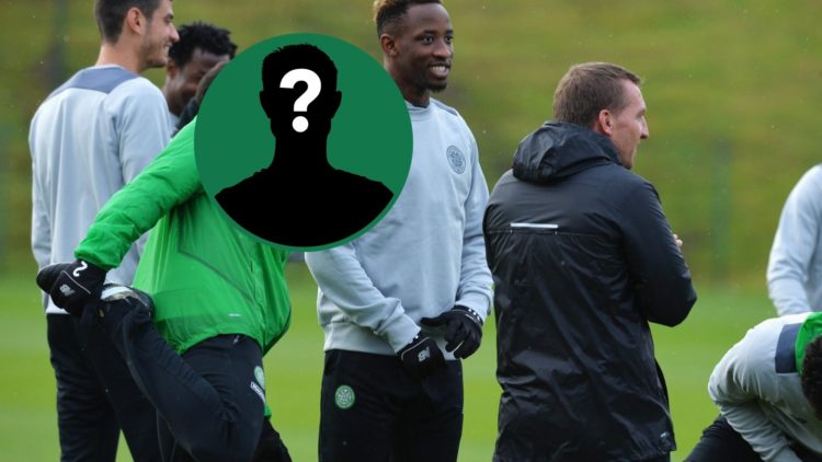 Kolo Toure warms up alongside his Celtic teammates at Lennoxtown, inset of a mystery player