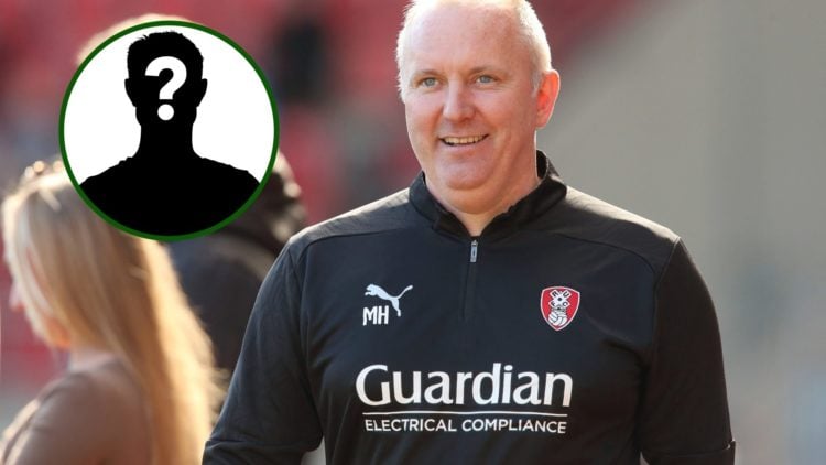 Rotherham United manager Matt Hamshaw with mystery inset of former Celtic Academy player Lenny Agbaire.