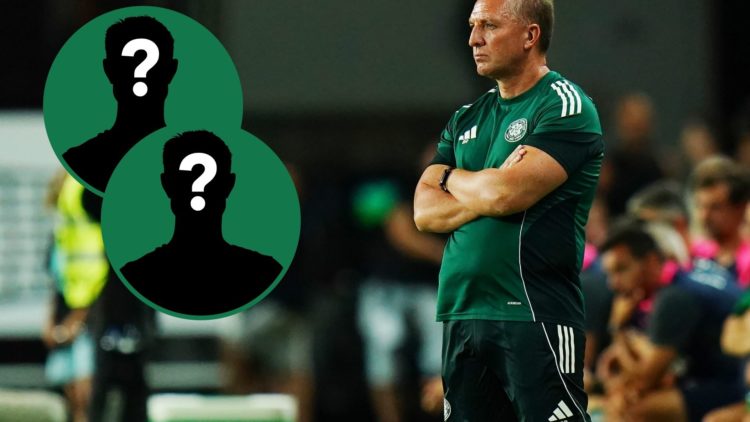 Brendan Rodgers watches on from the touchline as Celtic beat Sporting CP, two insets of mystery men