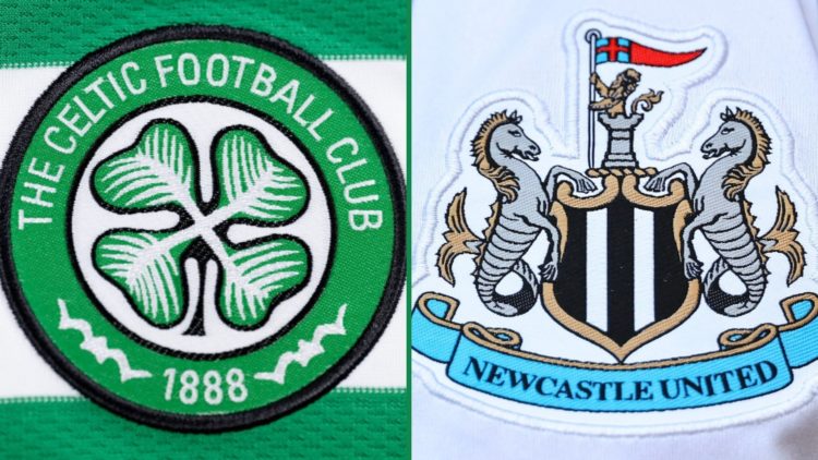 General views of the Celtic and Newcastle United badges shown on home jerseys