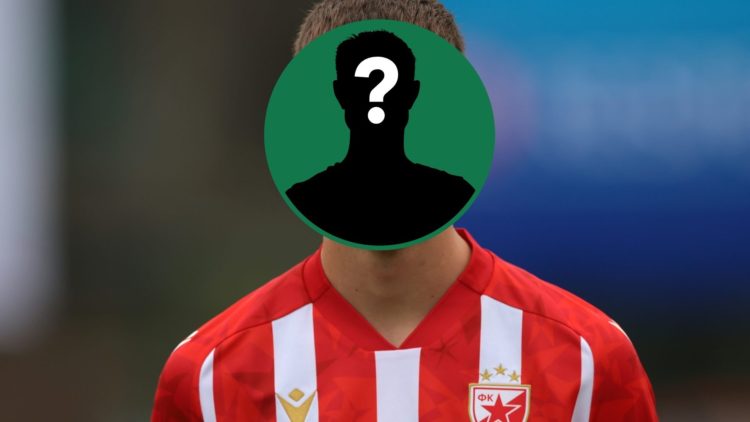 Veljko Milosavljevic looks on before Crvena Zvezda's UEFA Youth Champions League game against Inter Milan, an inset of a mystery man