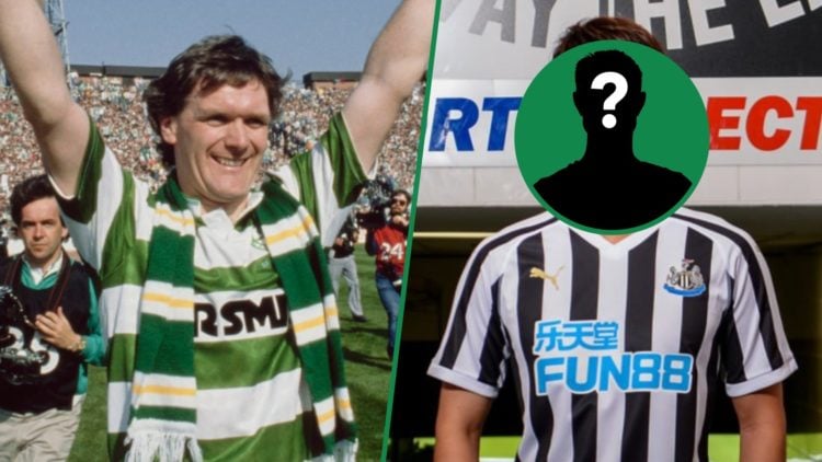 Roy Aitken lifting the Scottish Cup for Celtic in 1988 left and Ki Sung-yueng's unveiling for Newcastle United with mystery overlay covering his fa...