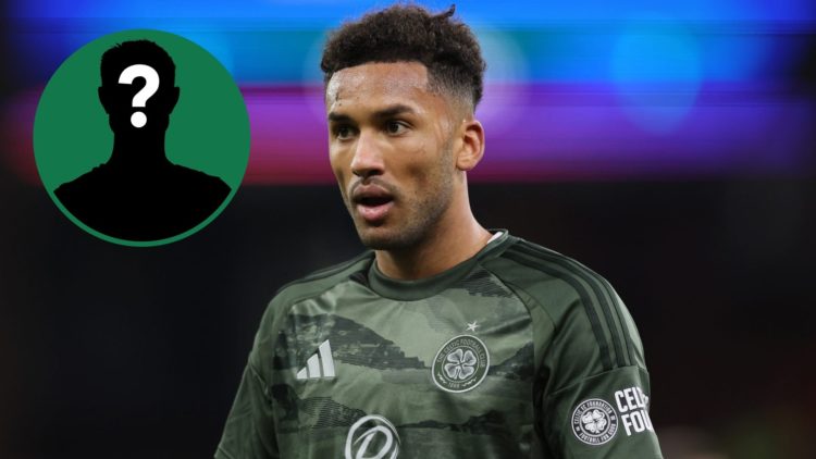 Auston Trusty in action for Celtic against Aston Villa, inset of a mystery man