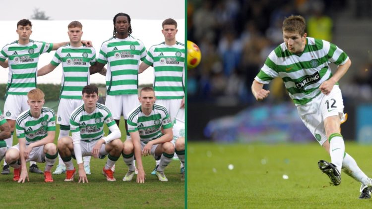 Celtic's youngsters pose before their UEFA Youth League tie against Atalanta, Mark Wilson passes the ball during Celtic vs FC Porto