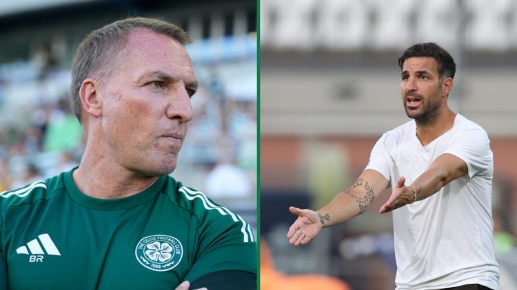 Brendan Rodgers, head coach of Celtic, looks on during Sporting CP vs Celtic FC, Cesc Fabregas watches on as head coach during Como vs Lille