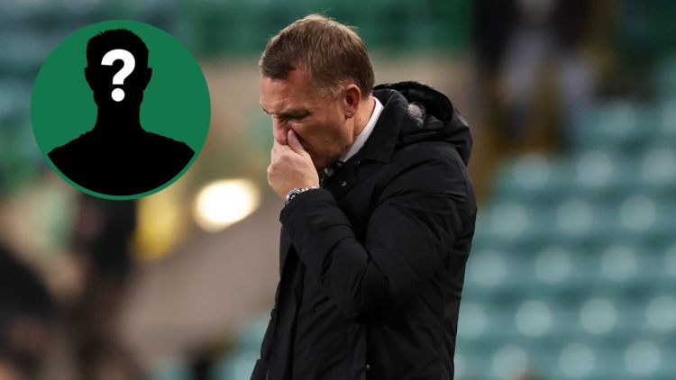 Brendan Rodgers looks dejected before Celtic vs Lazio in the Europa League, an inset of a mystery man