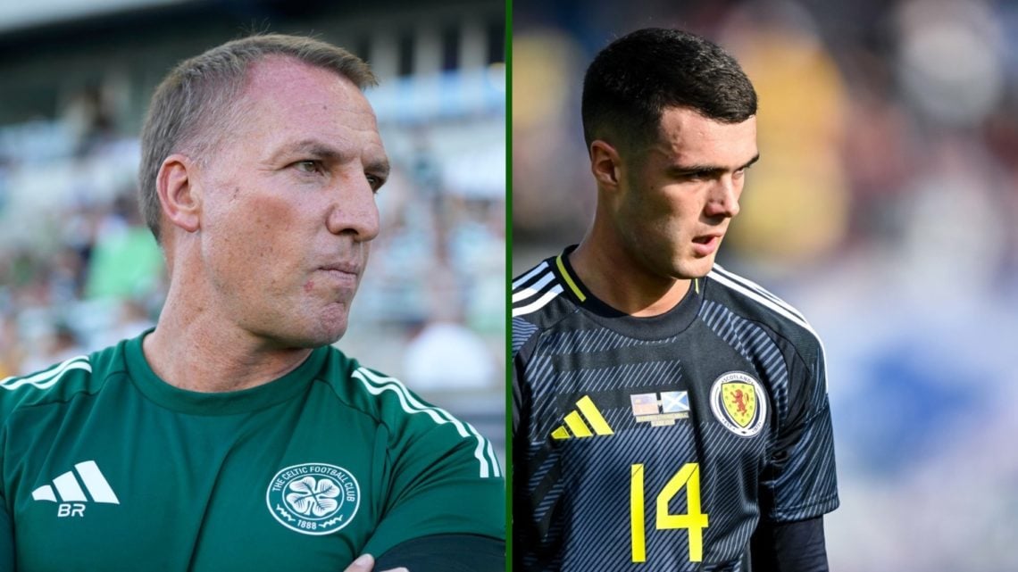 Split image of Brendan Rodgers in the dugout for Celtic's friendly win over Sporting CP and Motherwell youngster Lennon Miller in action for Scotland.