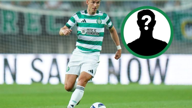Kieran Tierney on the ball during Celtic's friendly against Sporting CP, including an inset of a mystery player.