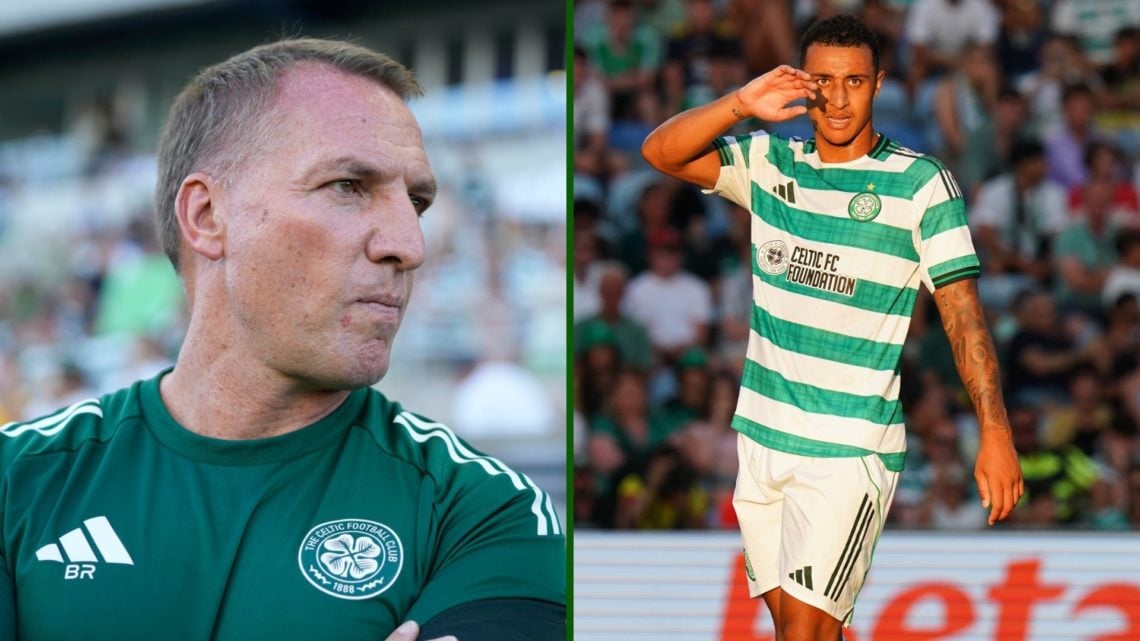 Celtic boss Brendan Rodgers and Adam Idah in Celtic's friendly against Ajax in the Como Cup.