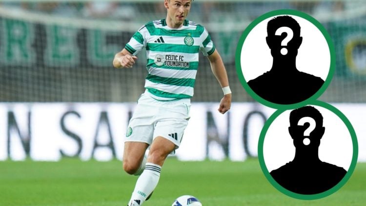 Kieran Tierney in pre-season action for Celtic, including two insets of mystery players.