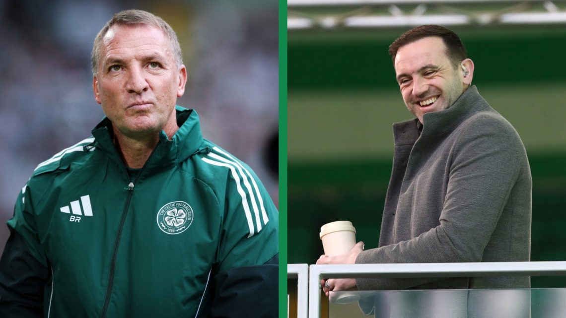 A split image of Brendan Rodgers looking on as the Celtic manager, and James McFadden at Celtic Park for their clash against Rangers.