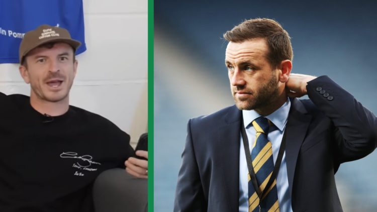 A split image of Andy Halliday as a pundit on Open Goal, including James McFadden as the assistant coach of the Scotland national team.
