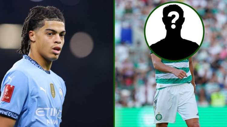 Split image of Jahmai Simpson-Pusey in action for Man City in the FA Cup and Celtic defender Dane Murray in action vs Sporting CP.