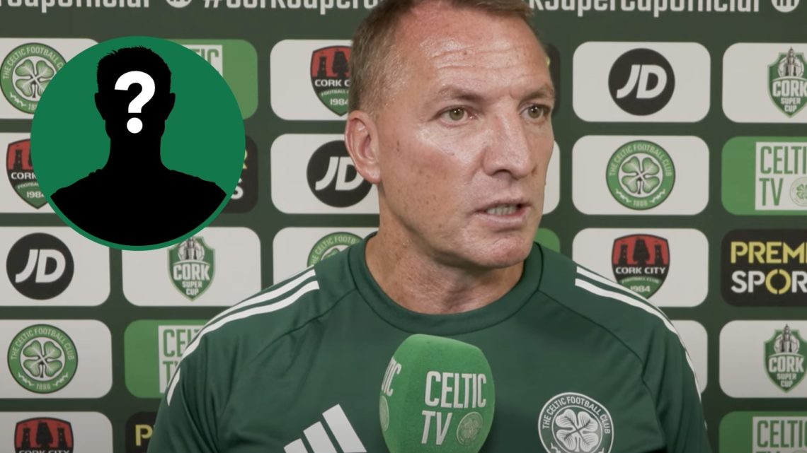 Brendan Rodgers speaks to Celtic TV after the 2-1 win against Cork City in pre-season, inset of a mystery man