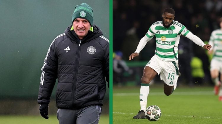 A split image of Brendan Rodgers in Celtic training at Lennoxtown, including Jeffrey Schlupp in action for Celtic.