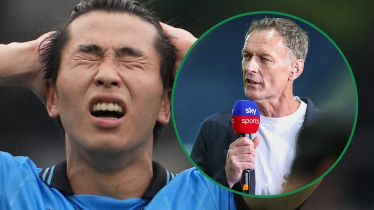 Kawasaki Frontale's Shin Yamada with hands on his head frustrated left and Chris Sutton speaking to Sky Sports right