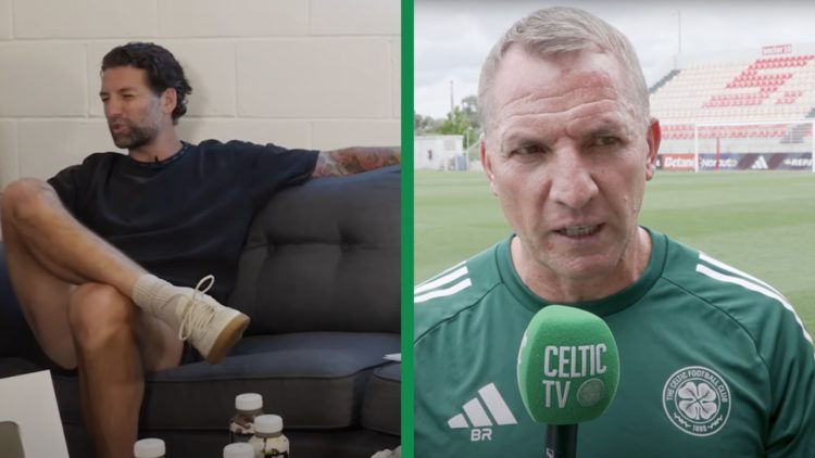 A split image of Charlie Mulgrew and Celtic boss Brendan Rodgers.