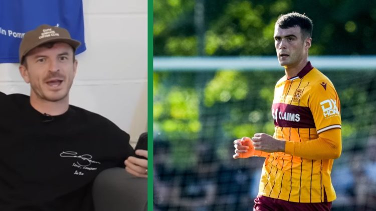 A split image of Andy Halliday as a pundit on Open Goal, and Lennon Miller in action for Motherwell in pre-season.
