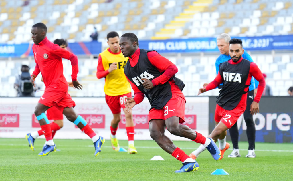 Oumar Traore of Al Jazira warms up before the 5th place match vs Monterrey at the Club World Cup in 2021
