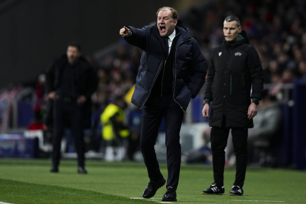 Vladimir Weiss head coach of SK Slovan Bratislava shouts during the UEFA Champions League 2024/25 League Phase MD6 match between Atletico de Madrid and SK Slovan Bratislava