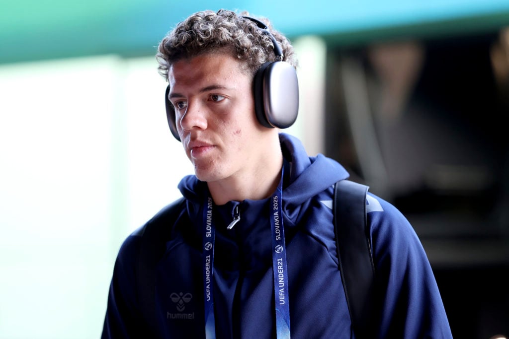 Clement Bischoff arrives with the Denmark U21 squad before their U21 Euros game against the Netherlands U21