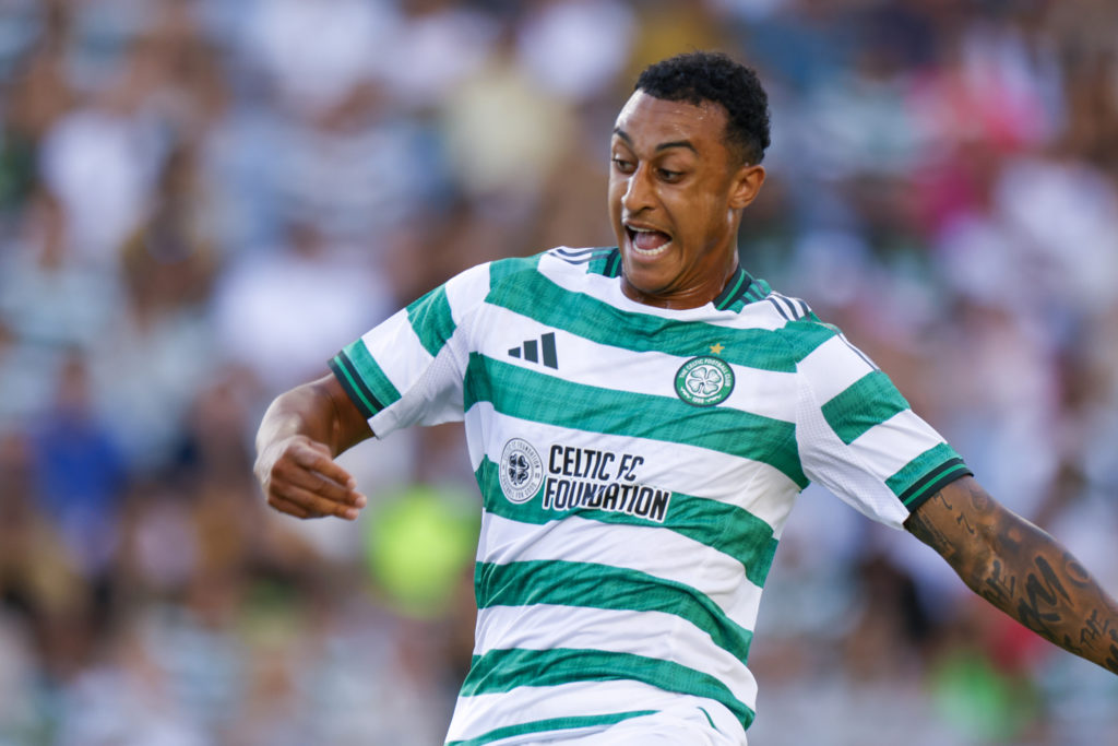 Adam Idah of Celtic FC is in action during the Pre-Season Friendly match between Sporting de Lisboa and Celtic FC at Estadio Algarve