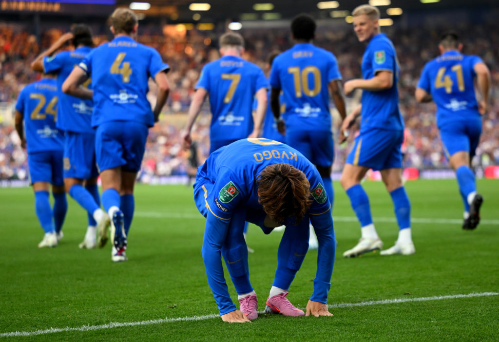 Kyogo Furuhashi celebrates his goal for Birmingham City vs Sheffield United in the Carabao Cup
