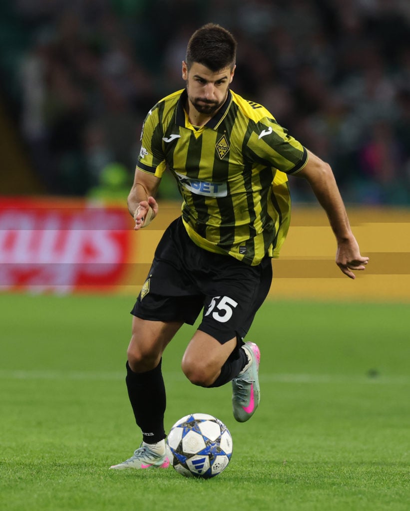 Valeri Gromyko of Kairat controls the ball during the UEFA Champions League Play-offs Round First Leg match between Celtic and Kairat Almaty