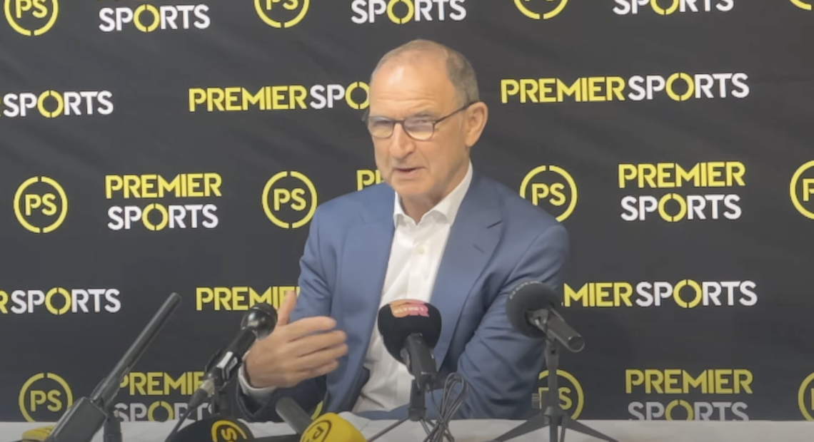 Martin O'Neill during a Premier Sports press conference in August 2025