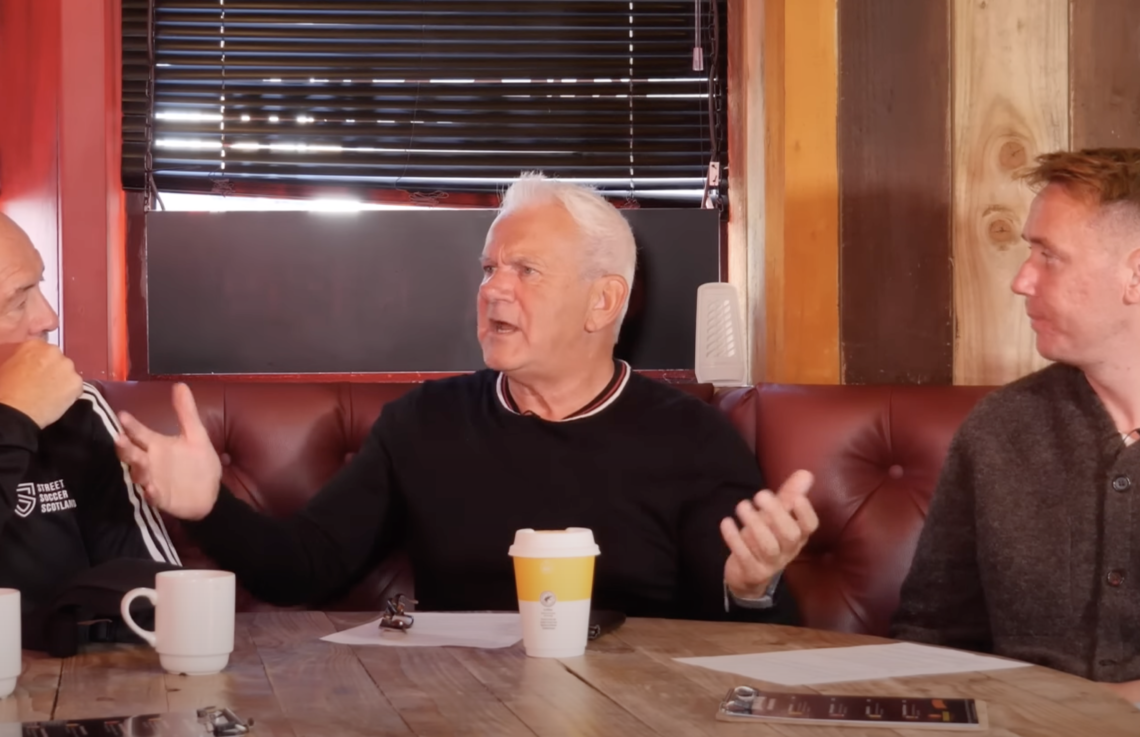 Gordon Dalziel reacts during an Open Goal podcast recording in August 2025