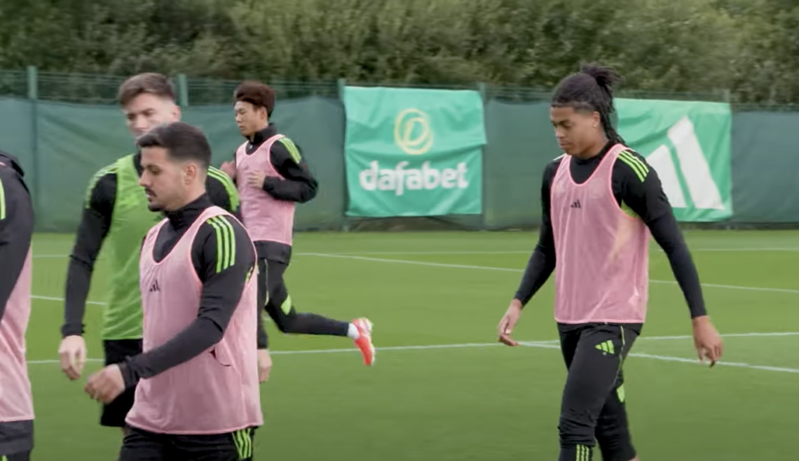 Jahmai Simpson-Pusey trains with his Celtic teammates at Lennoxtown