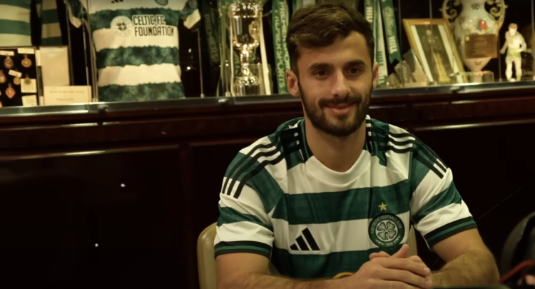 Marcelo Saracchi seen in the Celtic trophy room after signing on loan