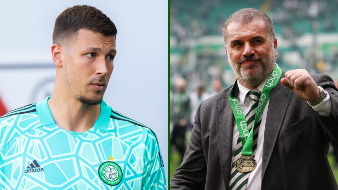 Split image of Benjamin Siegrist and Celtic hero Ange Postecoglou