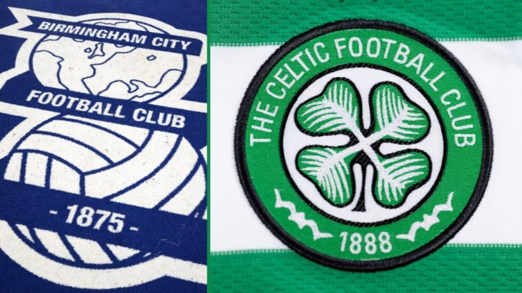 Detailed views of Birmingham City and Celtic badges