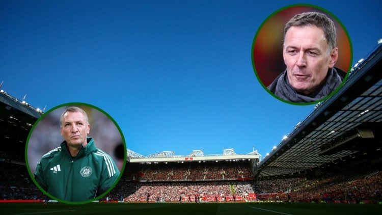 Image on Old Trafford on Man United vs Man City game with an overlay of Celtic manager Brendan Rodgers and Chris Sutton.