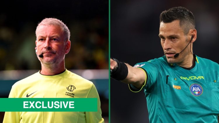 Mark Clattenburg officiates during match day 10 of Baller League, Maurizio Mariani reacts during the Coppa Italia Final match between AC Milan and ...