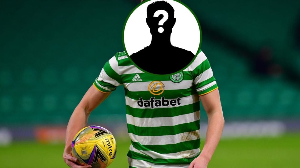 Image of David Turnbull playing for Celtic with a mystery player blanking out his face.