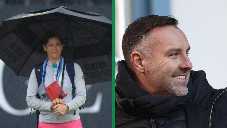 A split image of BBC presenter Eilidh Barbour at The 151st Open - Day Four, and Kris Boyd in attendance at Ibrox for Rangers vs Celtic.